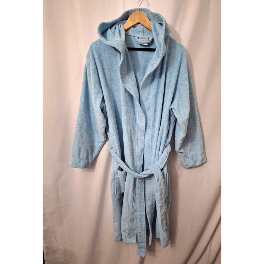 Melsimo Belted Terry Cloth Bathrobe Women's XXL 100% Cotton Light Blue Pockets
